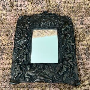 Vintage Mirror, Rectangular Gold/black, Ornate Cherub Decor
